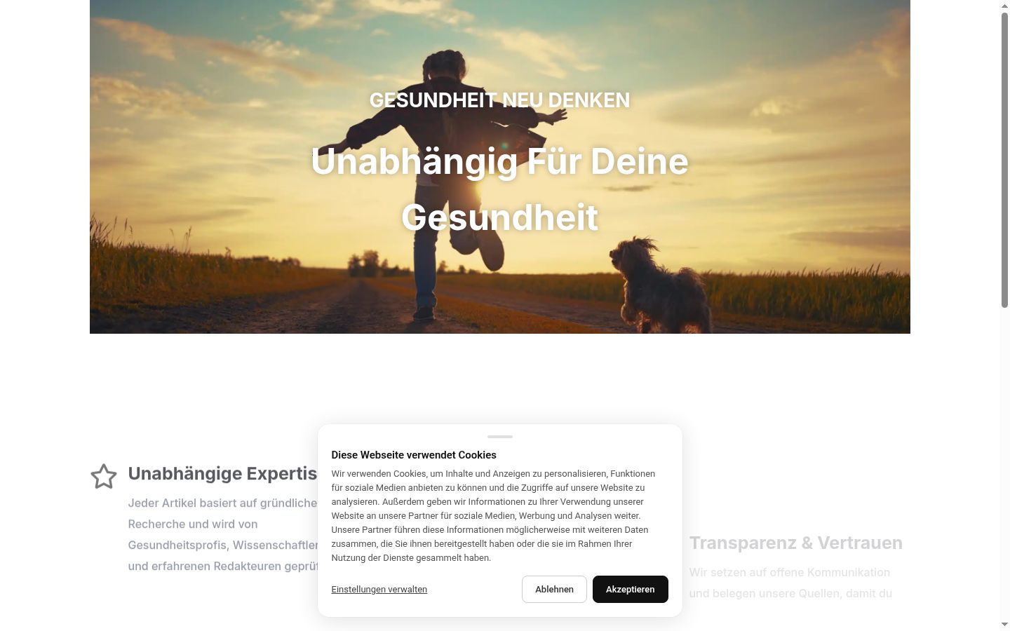 Screenshot des Einwilligungsbanners vor jeglicher Interaktion