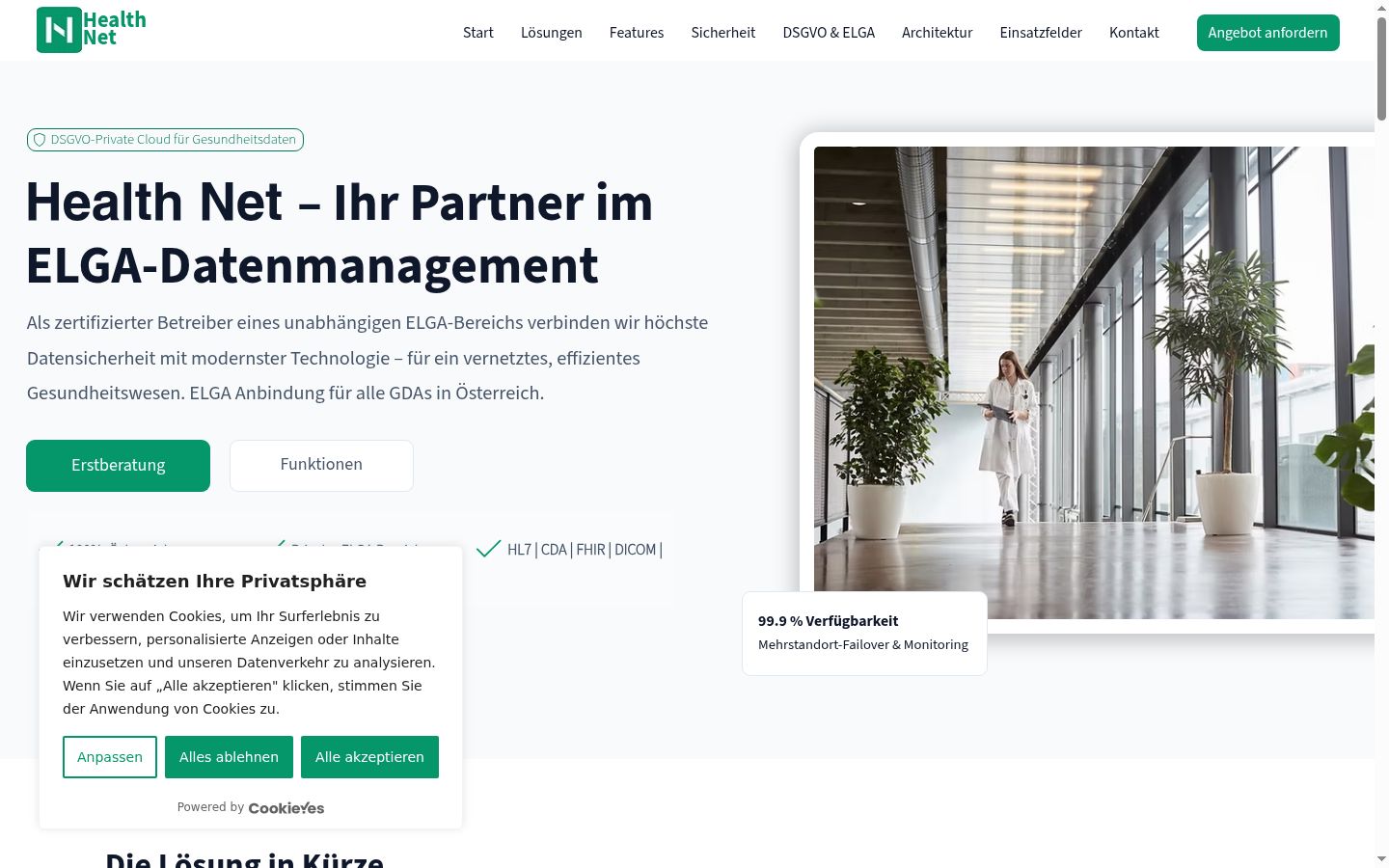 Screenshot des Einwilligungsbanners vor jeglicher Interaktion