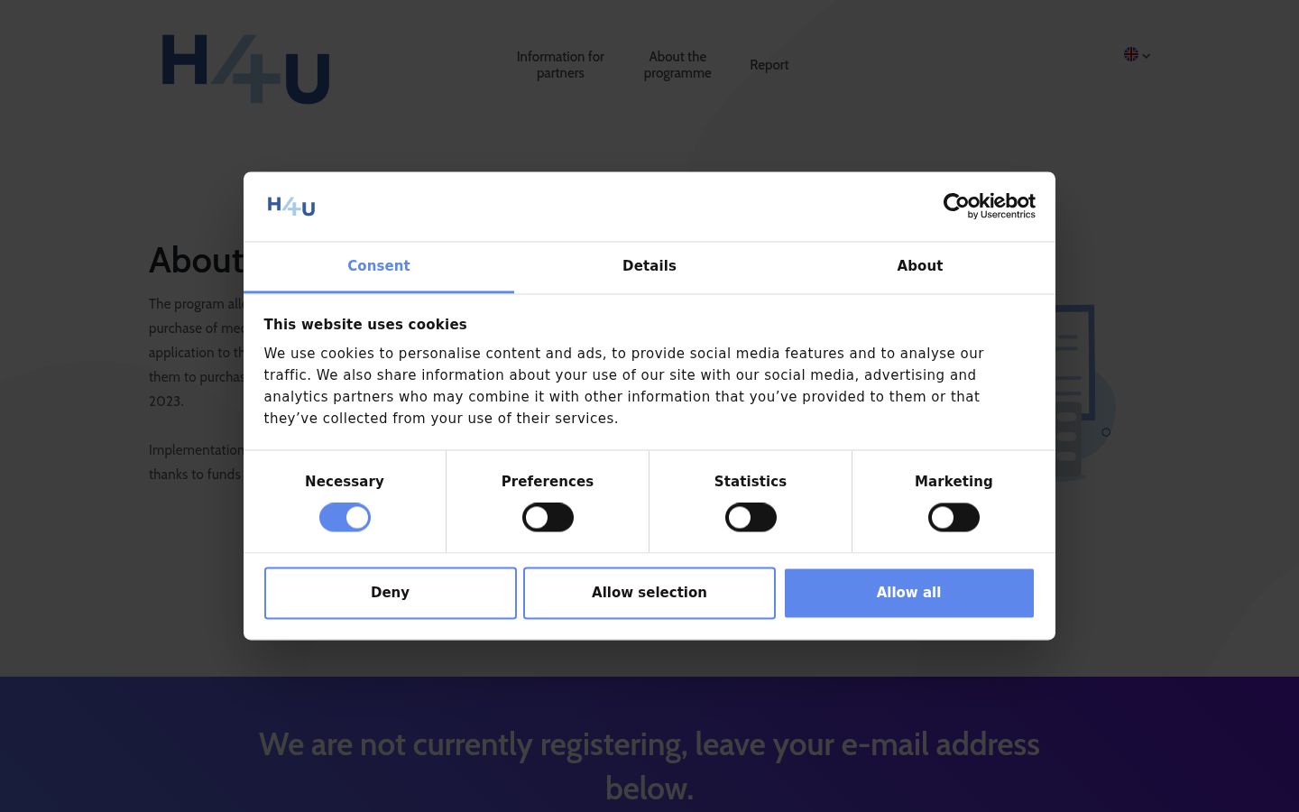 Screenshot del banner di consenso mostrato prima di qualsiasi interazione