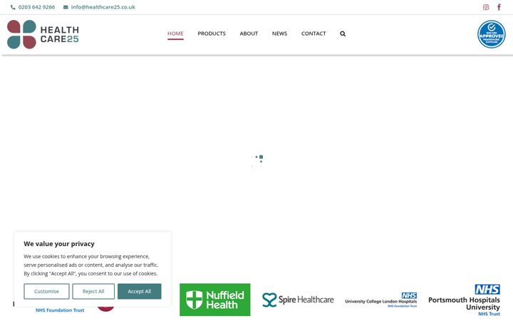 Screenshot of healthcare25.co.uk