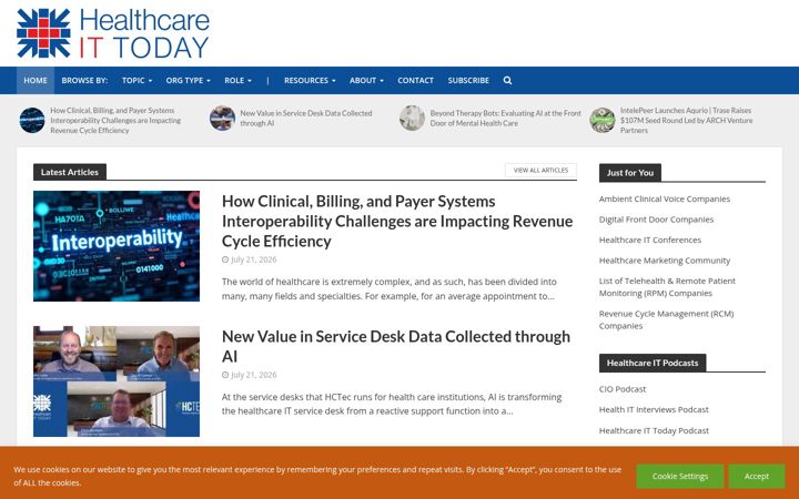 Screenshot of healthcareittoday.com
