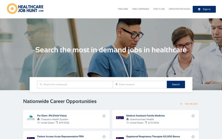 Screenshot of healthcarejobhunt.com