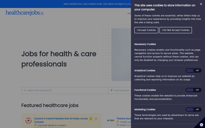 Screenshot of healthcarejobs.ie