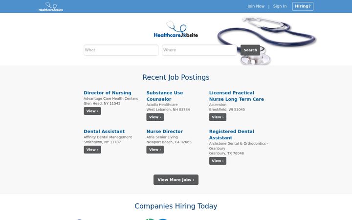 Screenshot of healthcarejobsite.com