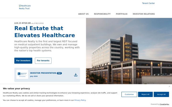 Screenshot of healthcarerealty.com