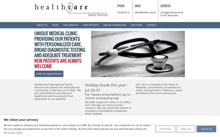Screenshot of healthcarewarsaw.com