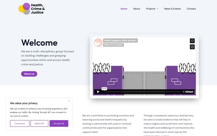 Screenshot of healthcrimeandjustice.co.uk
