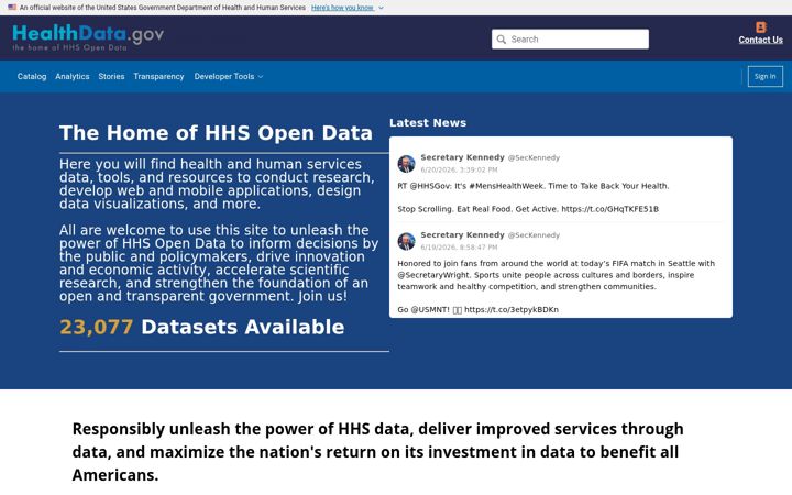 Screenshot of healthdata.gov