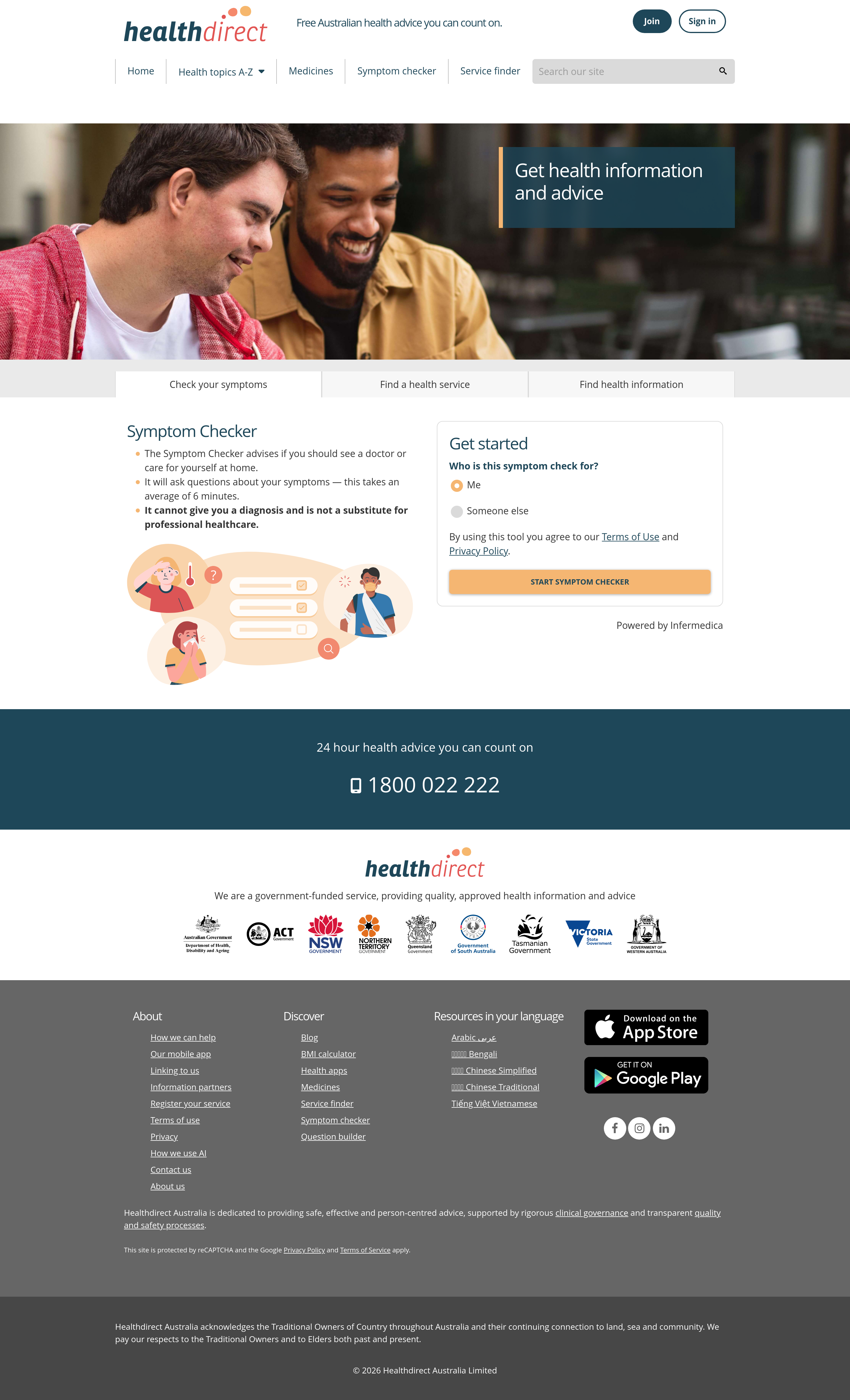 Screenshot of healthdirect.gov.au