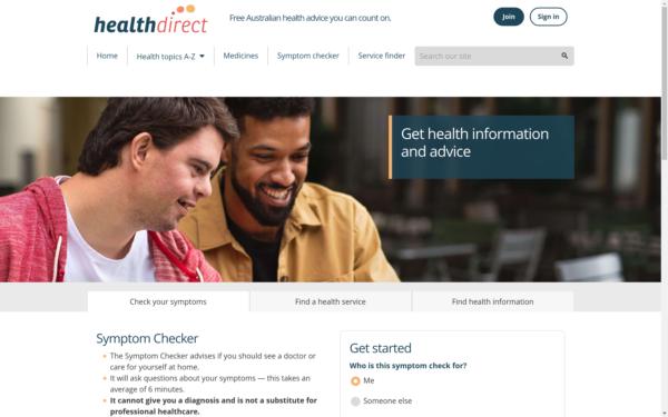 Screenshot of healthdirect.gov.au