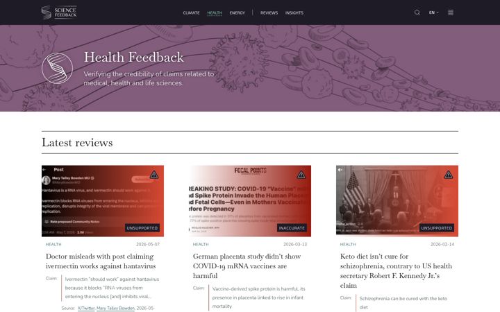 Screenshot of healthfeedback.org