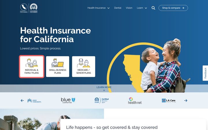 Screenshot of healthforcalifornia.com