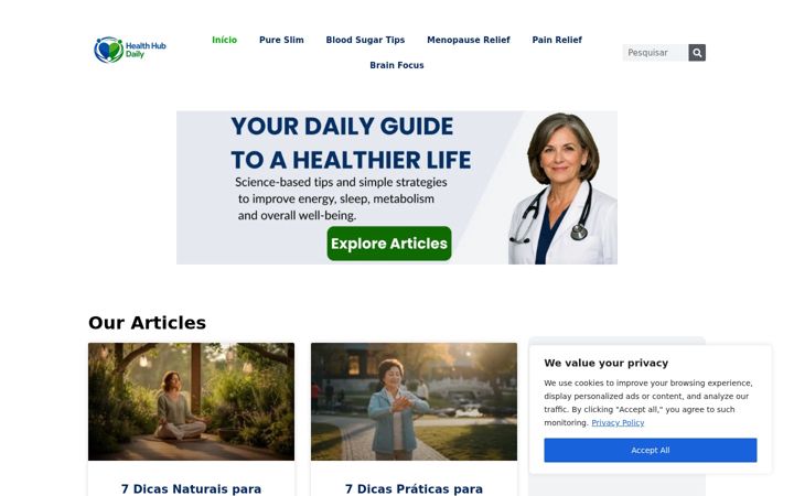 Screenshot of healthhubdaily.com