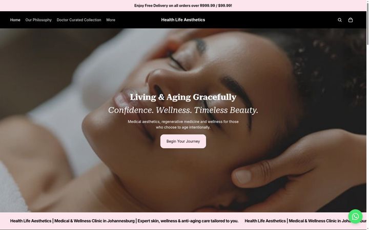 Screenshot of healthlifeaesthetics.co.za