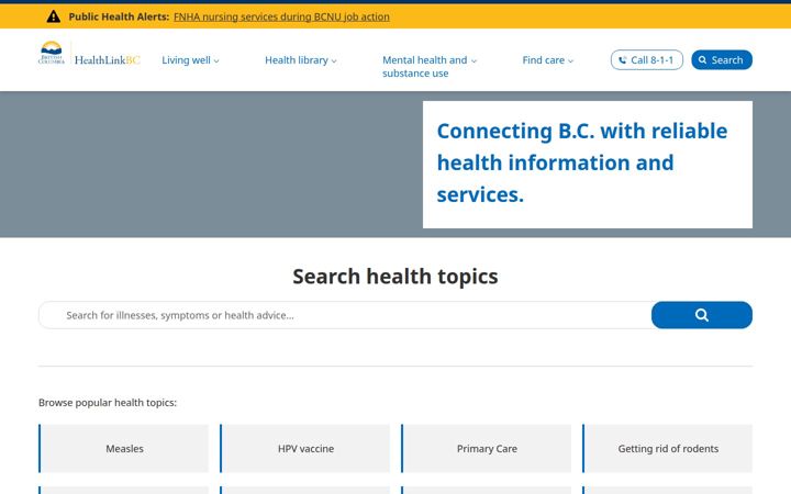 Screenshot of healthlinkbc.ca