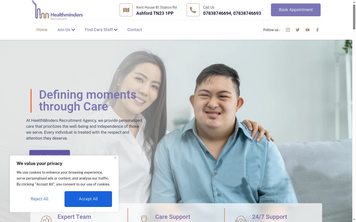 Captura de ecrã do banner de consentimento apresentado antes de qualquer interação