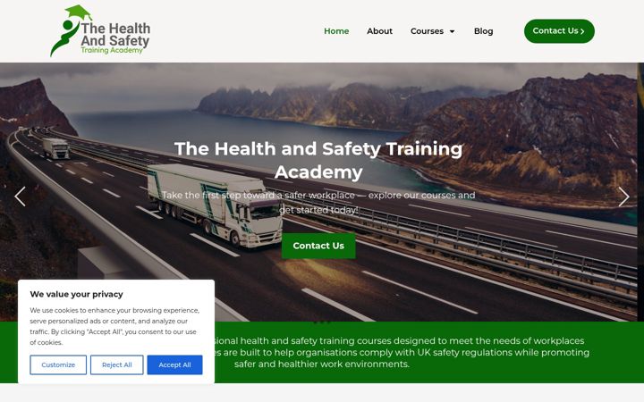Screenshot of healthsafetytrainingacademy.com