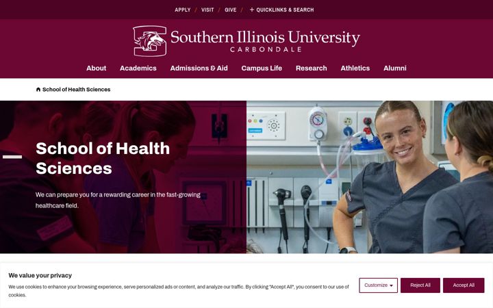 Captură de ecran a healthsciences.siu.edu