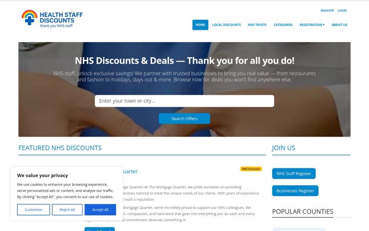 Screenshot of healthstaffdiscounts.co.uk