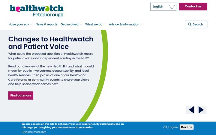 Screenshot of healthwatchpeterborough.co.uk