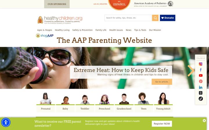 Screenshot ta' healthychildren.org