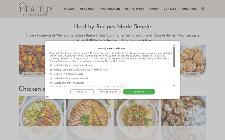 Posnetek zaslona healthyfitnessmeals.com