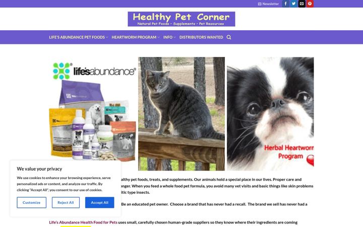 Screenshot of healthypetcorner.com