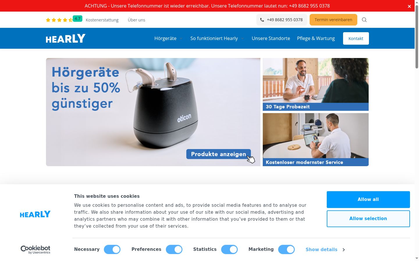 Screenshot del banner di consenso mostrato prima di qualsiasi interazione