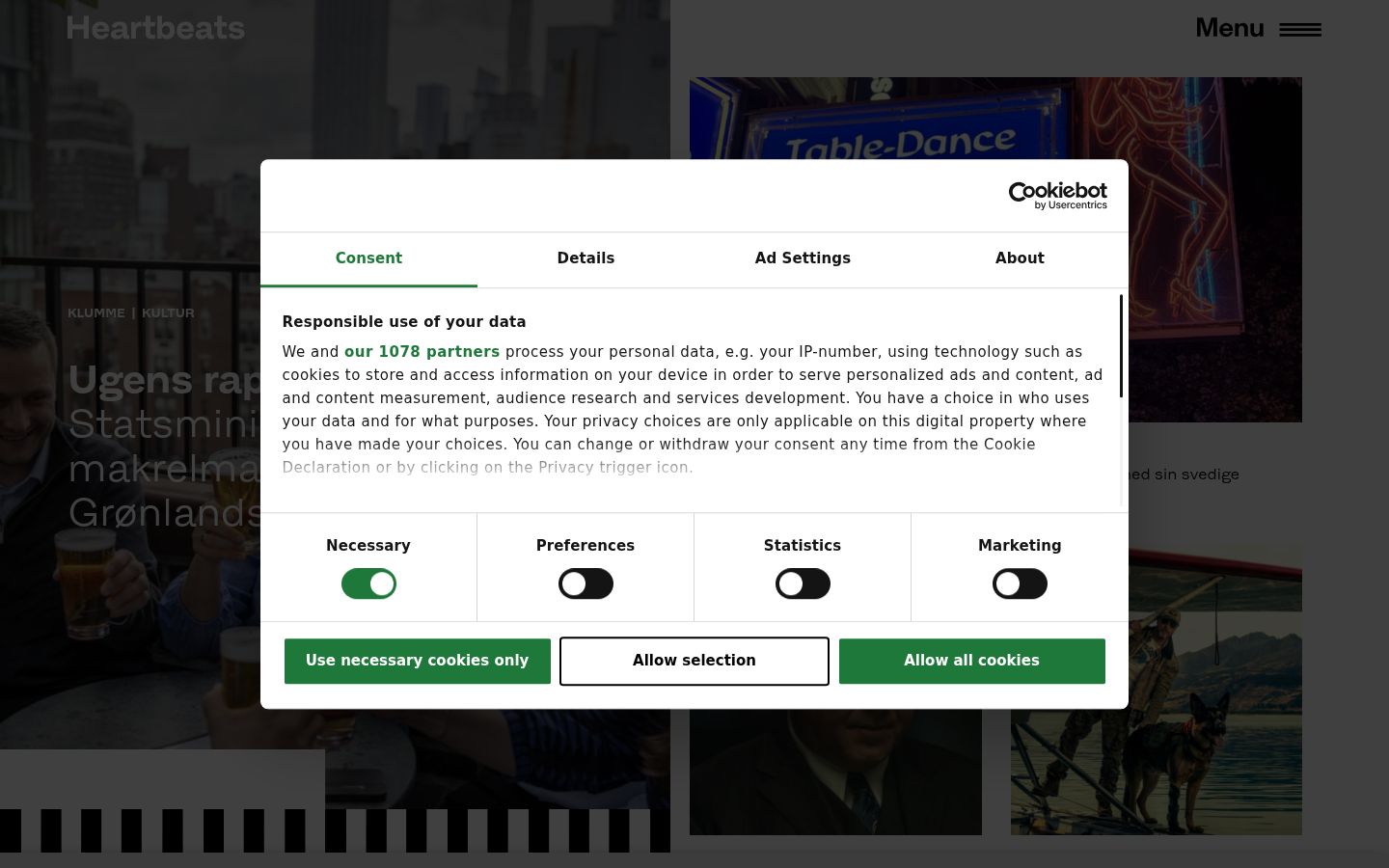 Captura de pantalla del banner de consentimiento mostrado antes de cualquier interacción