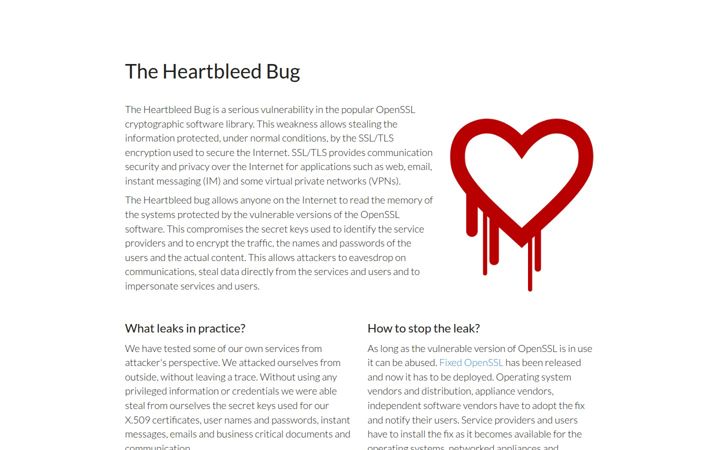 Screenshot of heartbleed.com