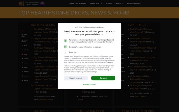 Screenshot of hearthstone-decks.net