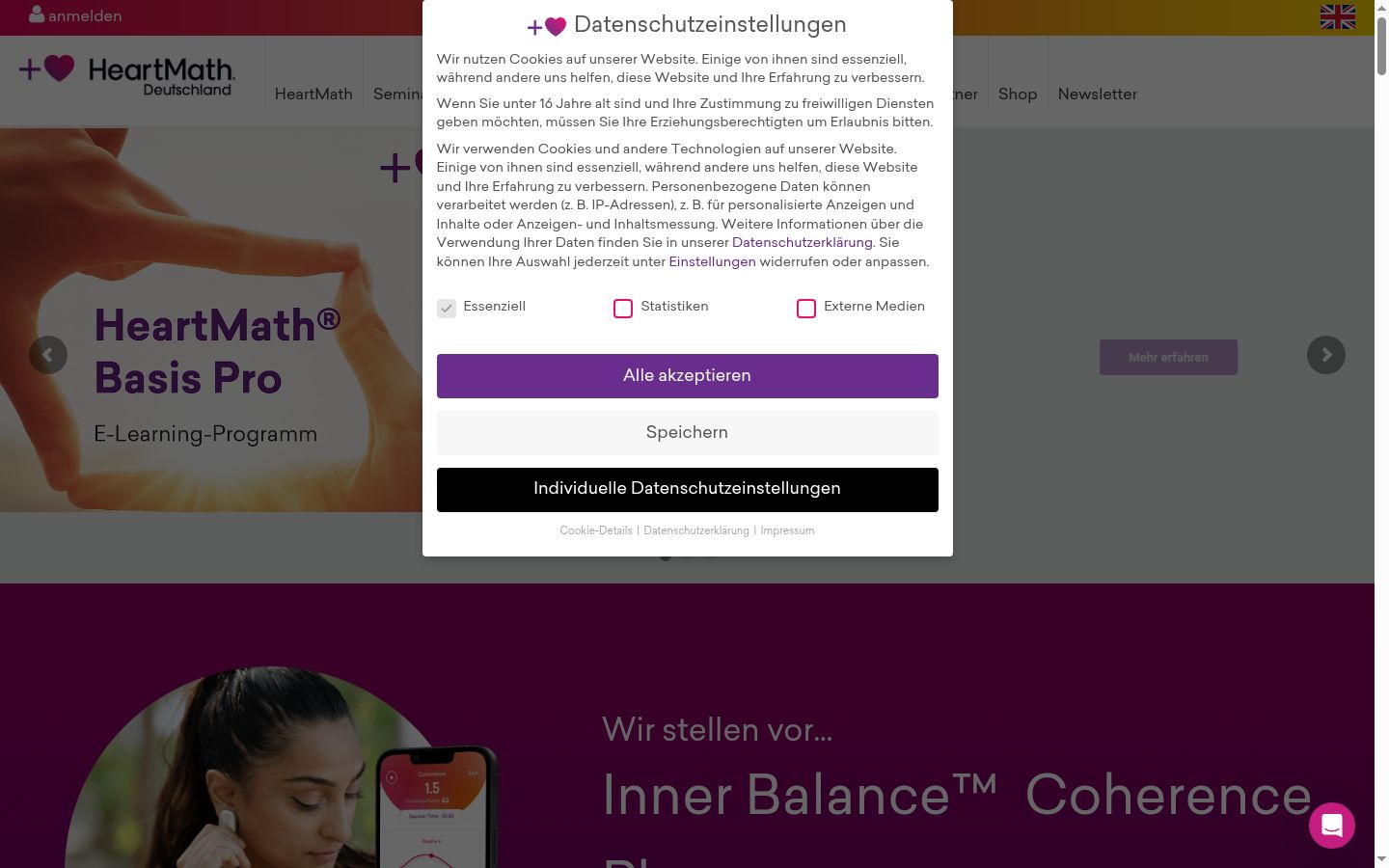 Screenshot tal-banner tal-kunsens muri qabel kwalunkwe interazzjoni