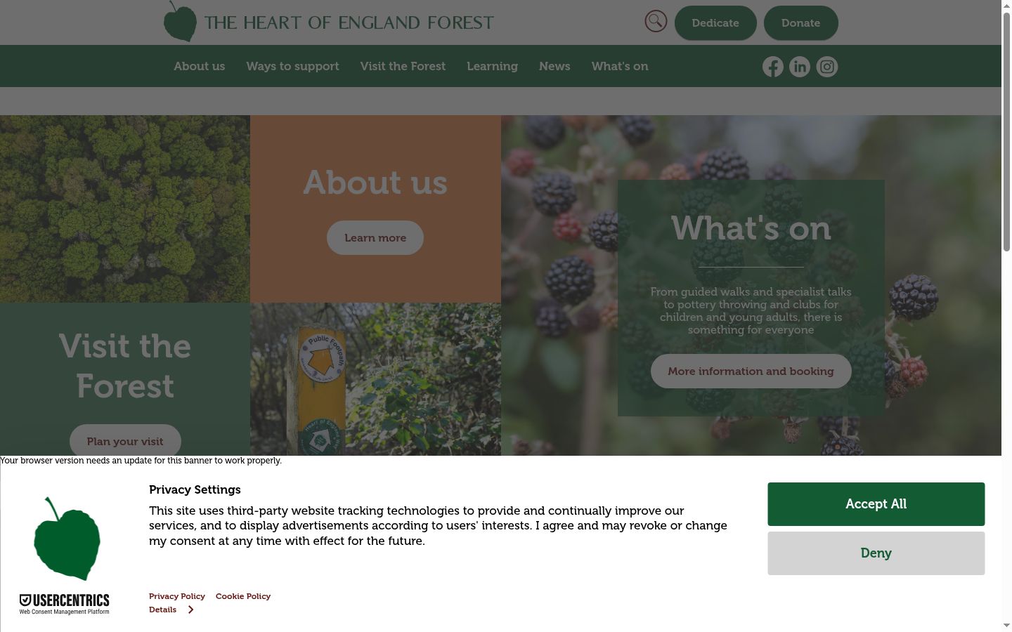 Screenshot del banner di consenso mostrato prima di qualsiasi interazione