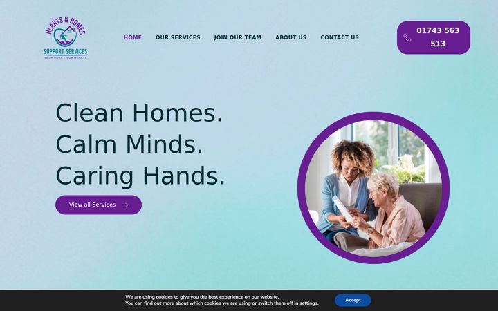 Screenshot of heartsandhomessupportservices.co.uk