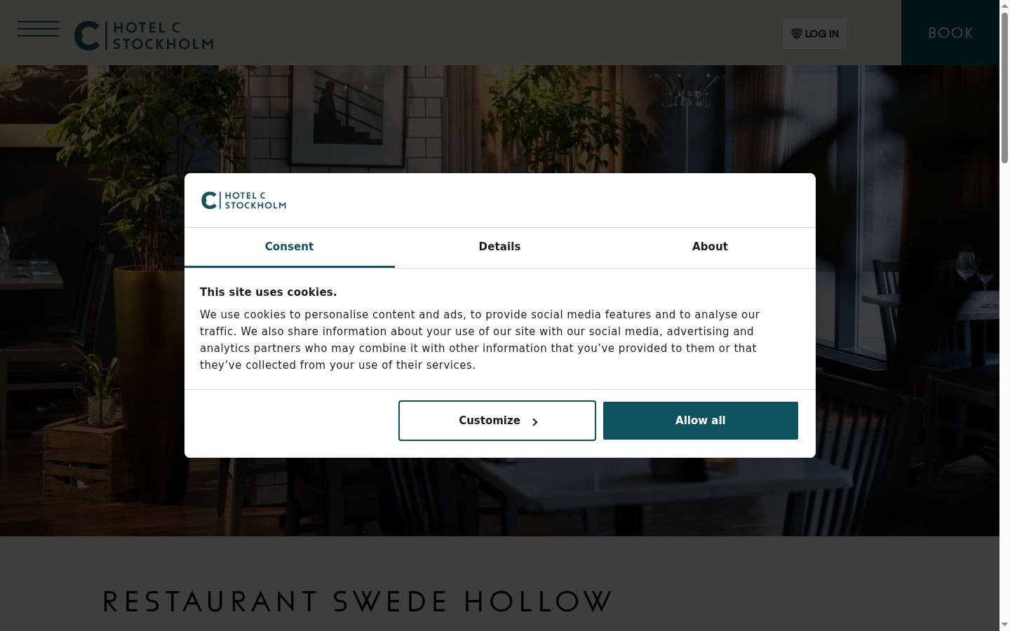 Skjermbilde av samtykkebanneret slik det vises før noen interaksjon