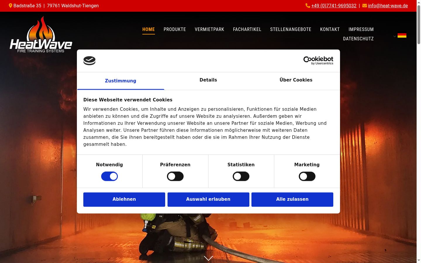 Screenshot des Einwilligungsbanners vor jeglicher Interaktion