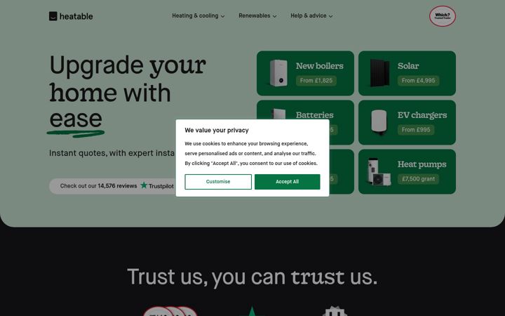 Screenshot of heatable.co.uk