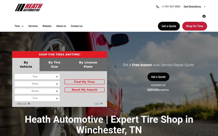Screenshot of heathautomotivetire.com
