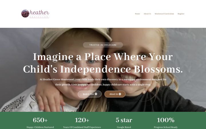 Screenshot of heathergrovemontessori.co.uk