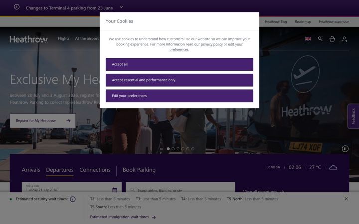 Screenshot of heathrowairport.com