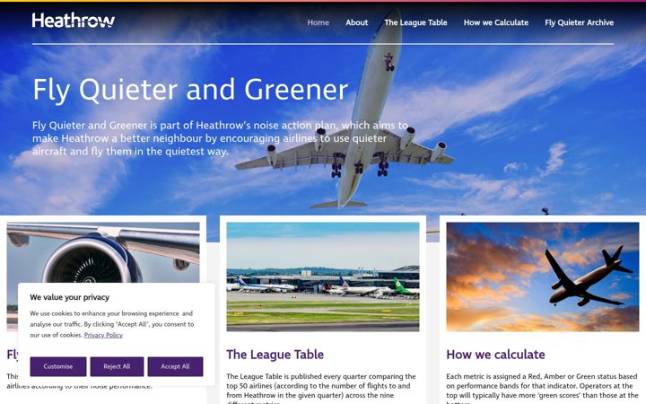 Screenshot of heathrowflyquieterandgreener.com