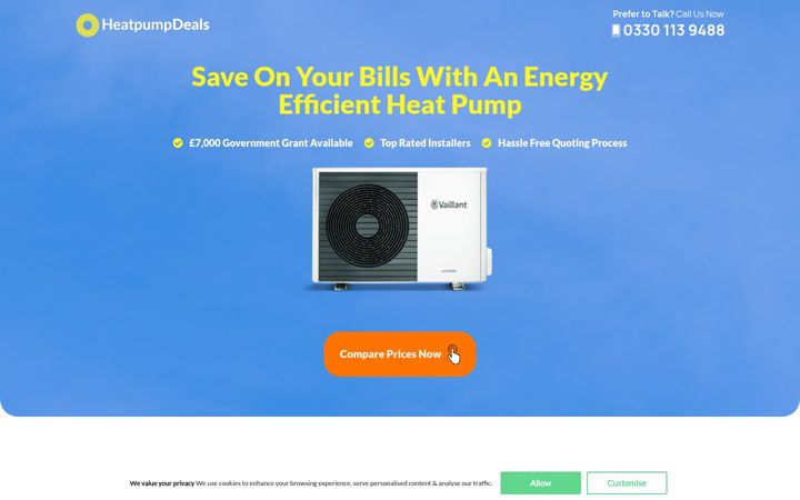 Screenshot of heatpumpdeals.co.uk