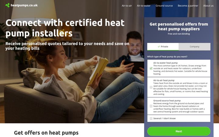 Screenshot of heatpumps.co.uk