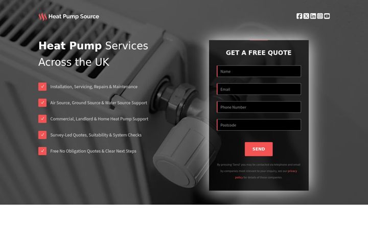 Screenshot of heatpumpsource.co.uk