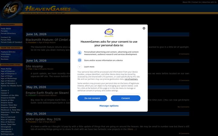 Screenshot of heavengames.com