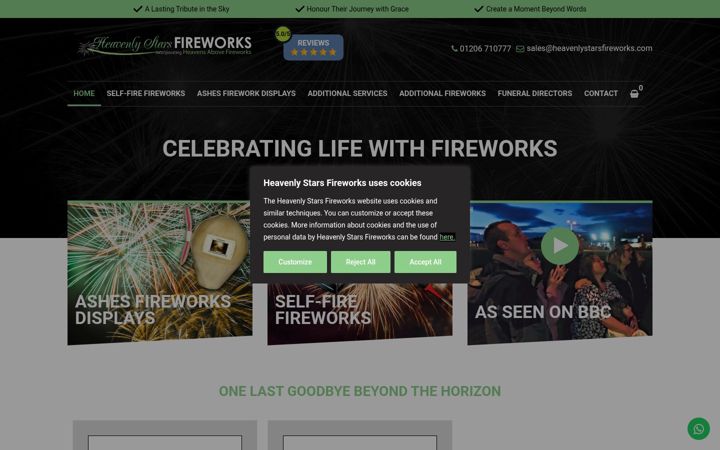 Screenshot of heavenlystarsfireworks.com