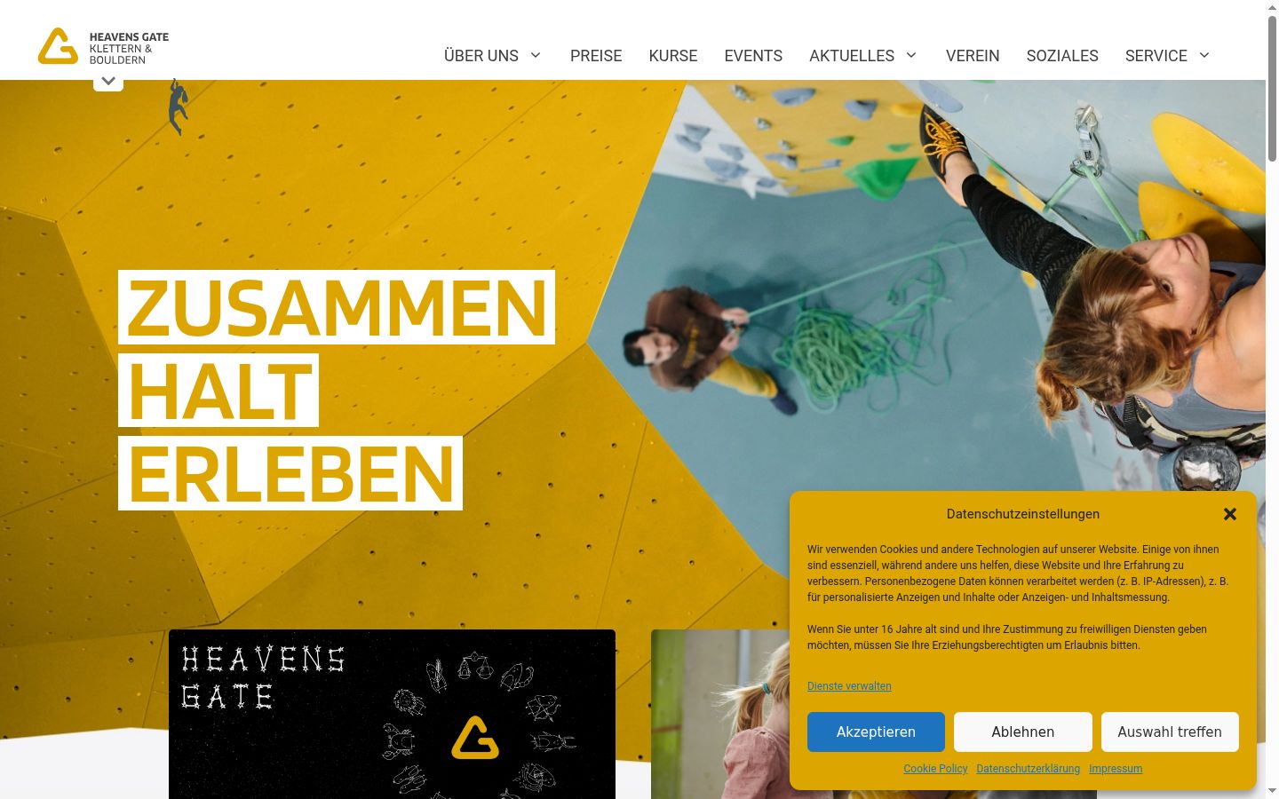 Screenshot des Einwilligungsbanners vor jeglicher Interaktion