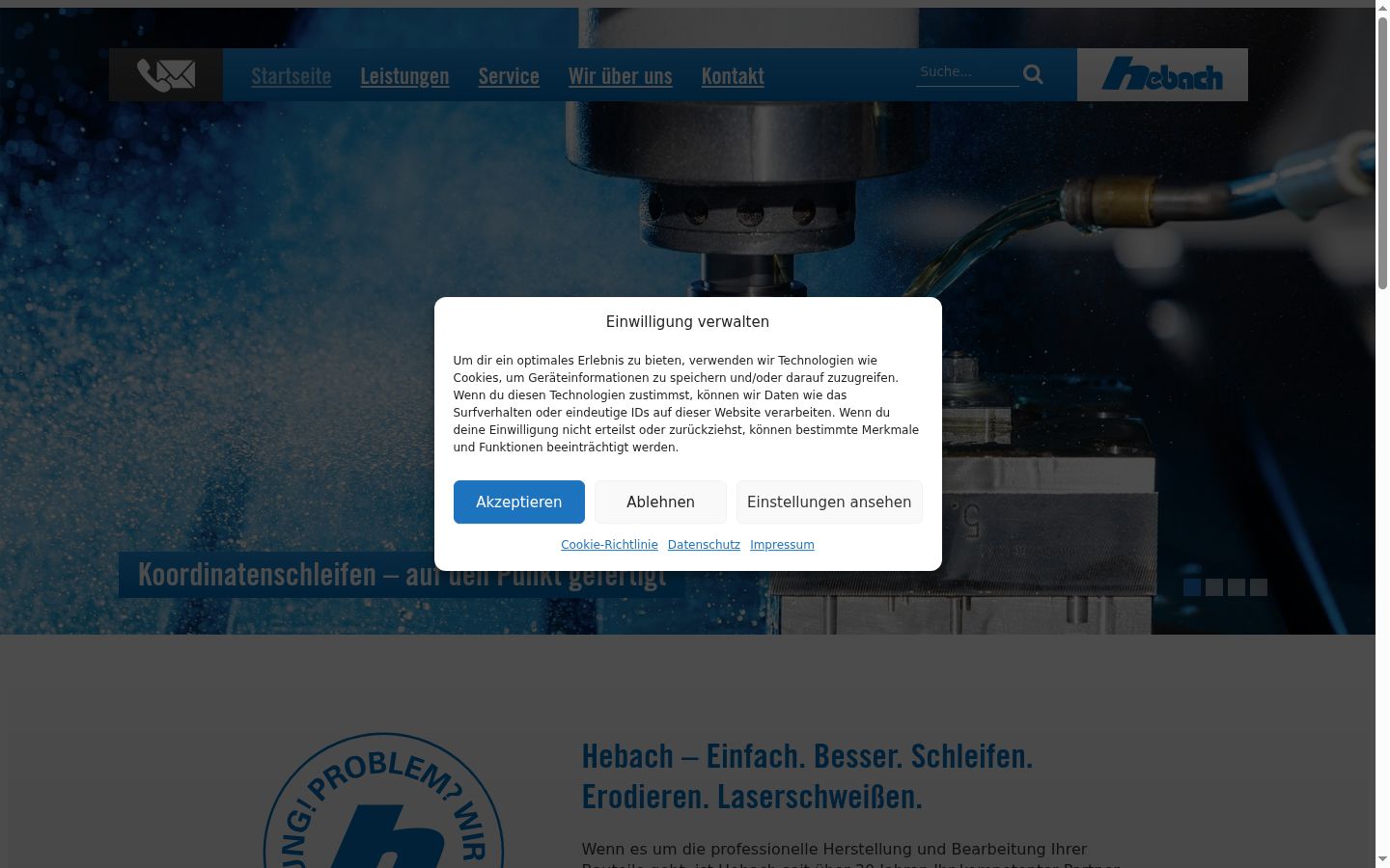 Screenshot des Einwilligungsbanners vor jeglicher Interaktion