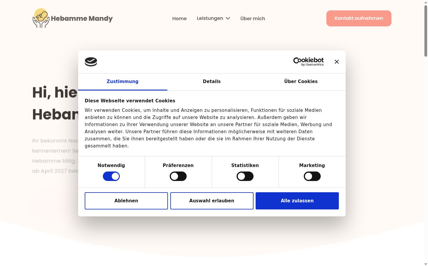 Screenshot del banner di consenso mostrato prima di qualsiasi interazione