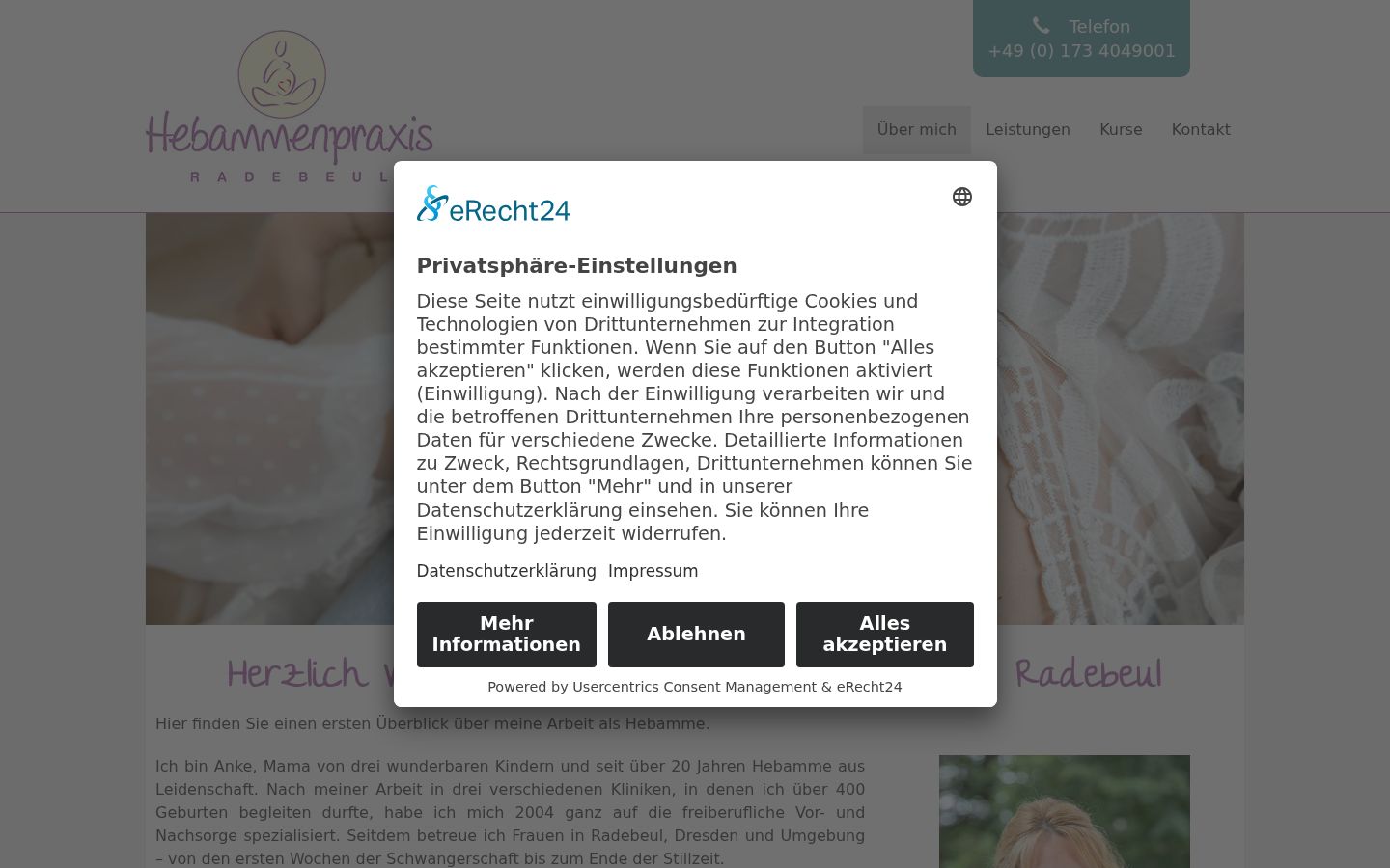 Screenshot del banner di consenso mostrato prima di qualsiasi interazione